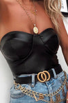 Black PU Bustier Corset Crop Top