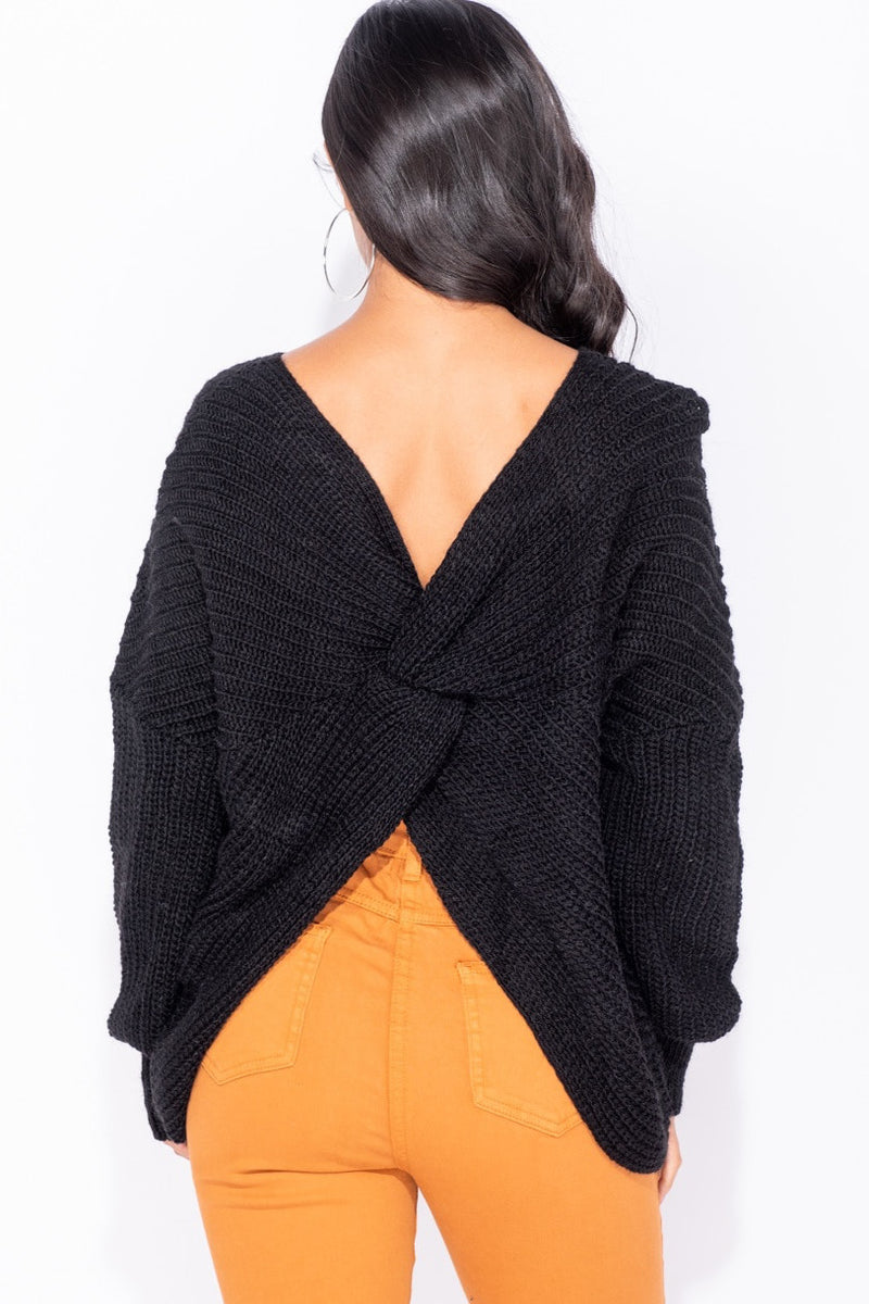 Black Twist Front Oversized Knitted Jumper