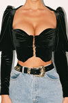 Black Velvet Puff Sleeve Corset Crop Top