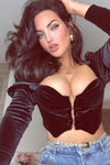 Black Velvet Puff Sleeve Corset Crop Top