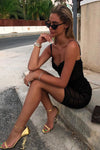 Black Sheer Mesh Ruched Bustier Mini Dress