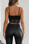 Black Ruffled Mesh Spaghetti Strap Crop Top