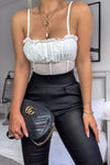 White Ruffled Mesh Spaghetti Strap Crop Top