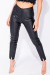 Black Faux Leather Split Front Trousers
