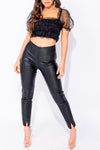 Black Faux Leather Split Front Trousers
