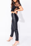 Black Faux Leather Split Front Trousers