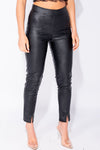Black Faux Leather Split Front Trousers