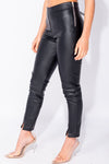 Black Faux Leather Split Front Trousers