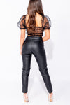 Black Faux Leather Split Front Trousers