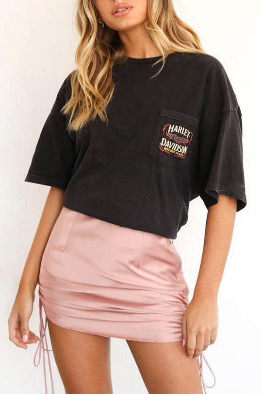 Pink Satin Ruched Side Detail Mini Skirt