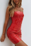 Red Vinyl Bandeau Bodycon Mini Dress