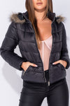 Black Faux Fur Hooded Puffer Jacket