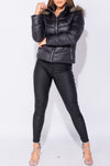 Black Faux Fur Hooded Puffer Jacket