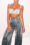 Silver Sparkly Glitter Wide Leg Trousers