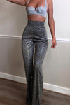 Silver Sparkly Glitter Wide Leg Trousers