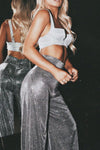 Silver Sparkly Glitter Wide Leg Trousers