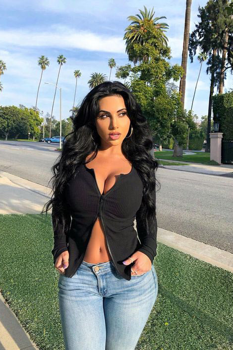 Black Rib Double Zip Top