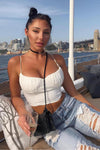 White Cupped Lace Back Crop Top