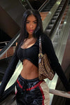 Black Ribbed Long Sleeve Corset Crop Top