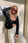 Black Ribbed Long Sleeve Corset Crop Top