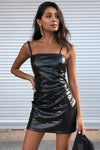 Black Croc Print Strappy PU Mini Dress