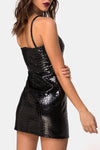 Black Croc Print Strappy PU Mini Dress