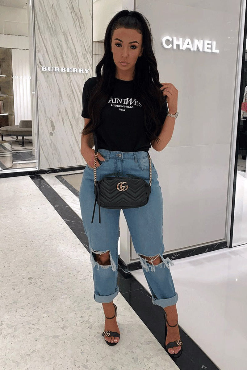 Light Wash Ripped High Waisted Boyfriend Jeans