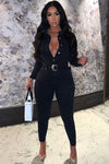 Washed Black Denim Western Belt Jumpsuit