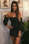 Black Polka Dot Ruched Off Shoulder Mini Dress