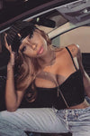 Black Faux Leather Zip Front Bustier Crop Top