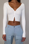 White Ribbed Long Sleeve Cropped Cardigan