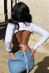 White High Neck Tie Back Crop Top