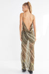 Brown Snake Print Sheer Maxi Dress