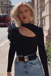 Black High Neck Cut Out Bodysuit