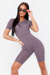 Grey Ribbed Corset Unitard