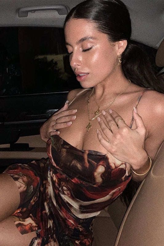 Multi Renaissance Print Ruched Bodycon Dress