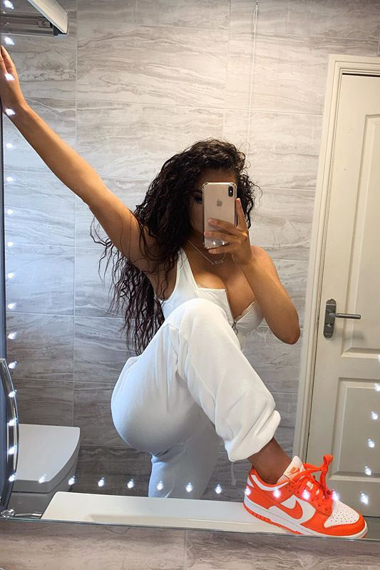 White Zip Front High Leg Bodysuit