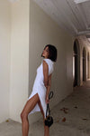 White Ribbed Thigh Split Midi Dress