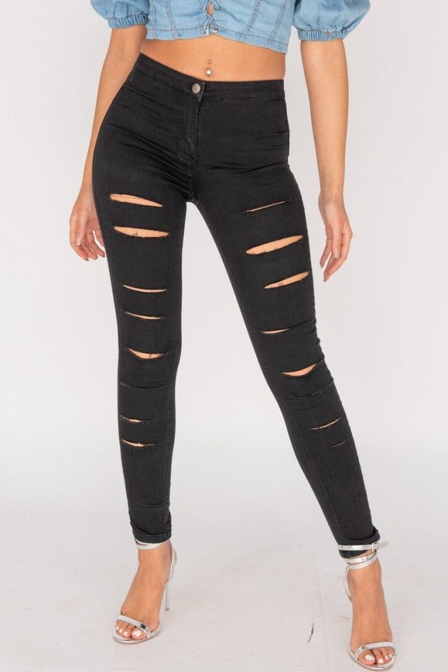 Black Multi Ripped High Waisted Jeans