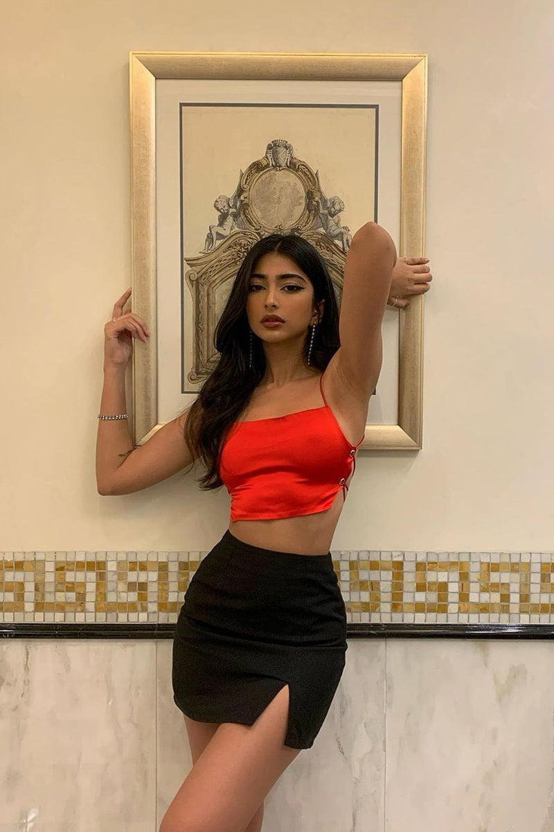 Red Satin Strappy Back Crop Top