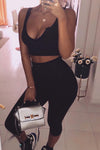 Black Ribbed V Neck Crop Top