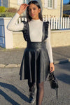 Black Faux Leather Frill Pinafore Dress