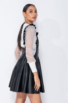 Black Faux Leather Frill Pinafore Dress