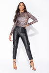 Black Faux Leather Cuffed Cargo Trousers