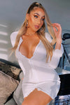 White Ribbed Double Zip Mini Dress