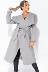 Light Grey Oversized Belted Waterfall Coat