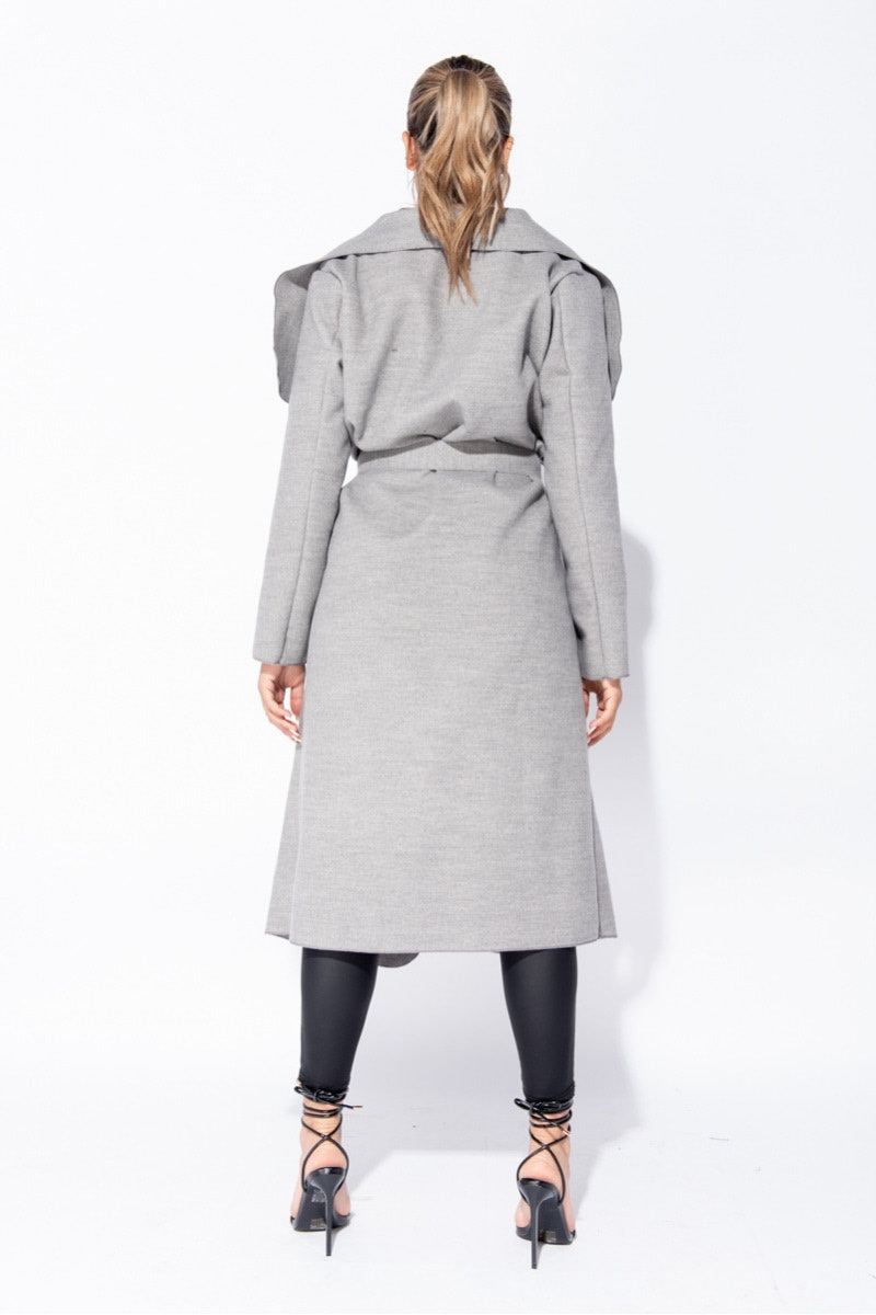 Light Grey Oversized Belted Waterfall Coat