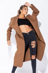 Brown Oversized Belted Waterfall Coat