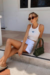 White Ribbed Butterfly Embroidered Crop Top