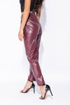 Wine Faux Leather Pleated High Waisted Trousers